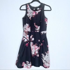 Milly Women's Ballerina Black/Pink Floral Drop Waist Fit & Flare Dress Sz 2